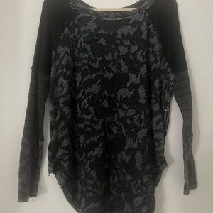 Free People Black and Gray Patterned Long Sleeve Sweater